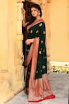 Shop_Naaritva India_Emerald Green Crepe, Chiffon, Handwoven Work Banarasi Saree With Running Blouse _Online_at_Aza_Fashions