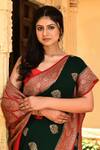Naaritva India_Emerald Green Crepe, Chiffon, Handwoven Work Banarasi Saree With Running Blouse _at_Aza_Fashions