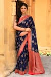 Buy_Naaritva India_Navy Crepe, Silk, Chiffon Blue Handwoven Banarasi Saree With Running Blouse _at_Aza_Fashions