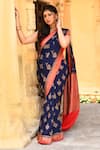 Buy_Naaritva India_Navy Crepe, Silk, Chiffon Blue Handwoven Banarasi Saree With Running Blouse _Online_at_Aza_Fashions