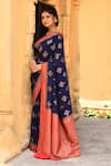 Shop_Naaritva India_Navy Crepe, Silk, Chiffon Blue Handwoven Banarasi Saree With Running Blouse _Online_at_Aza_Fashions