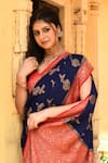 Naaritva India_Navy Crepe, Silk, Chiffon Blue Handwoven Banarasi Saree With Running Blouse _at_Aza_Fashions