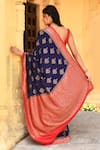 Shop_Naaritva India_Navy Crepe, Silk, Chiffon Blue Handwoven Banarasi Saree With Running Blouse _at_Aza_Fashions