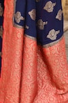 Buy_Naaritva India_Navy Crepe, Silk, Chiffon Blue Handwoven Banarasi Saree With Running Blouse 
