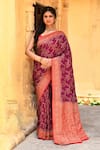 Buy_Naaritva India_Pink Crepe, Chiffon, Handwoven Work Hot Banarasi Saree With Running Blouse _at_Aza_Fashions
