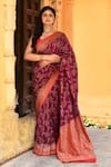 Naaritva India_Pink Crepe, Chiffon, Handwoven Work Hot Banarasi Saree With Running Blouse _at_Aza_Fashions