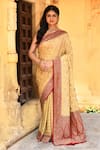 Buy_Naaritva India_Yellow Crepe, Silk, Chiffon Zari Handwoven Banarasi Saree With Running Blouse _at_Aza_Fashions