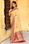 Naaritva India_Yellow Crepe, Silk, Chiffon Handwoven Work Banarasi Saree With Running Blouse _Online_at_Aza_Fashions