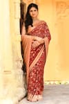 Naaritva India_Red Crepe, Chiffon, Silk Zari Handwoven Banarasi Saree With Running Blouse _Online_at_Aza_Fashions