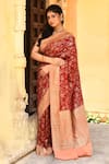 Shop_Naaritva India_Red Crepe, Chiffon, Silk Zari Handwoven Banarasi Saree With Running Blouse _Online_at_Aza_Fashions