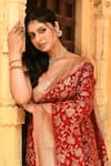 Naaritva India_Red Crepe, Chiffon, Silk Zari Handwoven Banarasi Saree With Running Blouse _at_Aza_Fashions