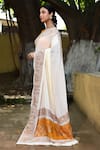 Buy_Naaritva India_Cream Crepe, Chiffon, Silk Zari Handwoven Banarasi Saree With Running Blouse _Online_at_Aza_Fashions