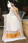 Shop_Naaritva India_Cream Crepe, Chiffon, Silk Zari Handwoven Banarasi Saree With Running Blouse _at_Aza_Fashions