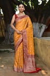 Buy_Naaritva India_Orange Crepe, Chiffon, Silk Handwoven Work Banarasi Saree With Running Blouse _at_Aza_Fashions