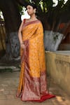 Naaritva India_Orange Crepe, Chiffon, Silk Handwoven Work Banarasi Saree With Running Blouse _Online_at_Aza_Fashions