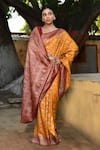 Buy_Naaritva India_Orange Crepe, Chiffon, Silk Handwoven Work Banarasi Saree With Running Blouse _Online_at_Aza_Fashions