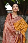 Naaritva India_Orange Crepe, Chiffon, Silk Handwoven Work Banarasi Saree With Running Blouse _at_Aza_Fashions
