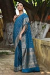 Shop_Naaritva India_Green Crepe, Handwoven Work Peacock Banarasi Saree With Running Blouse _Online_at_Aza_Fashions
