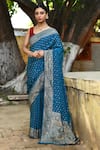 Buy_Naaritva India_Green Crepe, Handwoven Work Peacock Banarasi Saree With Running Blouse _at_Aza_Fashions