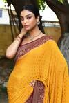 Buy_Naaritva India_Yellow Crepe, Chiffon, Silk Handwoven Work Banarasi Saree With Running Blouse _Online_at_Aza_Fashions