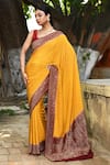Naaritva India_Yellow Crepe, Chiffon, Silk Handwoven Work Banarasi Saree With Running Blouse _at_Aza_Fashions