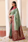Naaritva India_Green Crepe, Chiffon, Silk Aqua Handwoven Banarasi Saree With Running Blouse _Online_at_Aza_Fashions