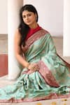 Buy_Naaritva India_Green Crepe, Chiffon, Silk Aqua Handwoven Banarasi Saree With Running Blouse _Online_at_Aza_Fashions
