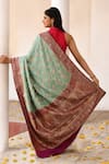 Shop_Naaritva India_Green Crepe, Chiffon, Silk Aqua Handwoven Banarasi Saree With Running Blouse _at_Aza_Fashions