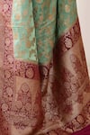 Naaritva India_Green Crepe, Chiffon, Silk Aqua Handwoven Banarasi Saree With Running Blouse _at_Aza_Fashions