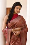Shop_Naaritva India_Pink Crepe, Chiffon, Silk Handwoven Work Banarasi Saree With Running Blouse _Online_at_Aza_Fashions