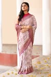 Naaritva India_Purple Crepe, Chiffon, Silk Handwoven Work Banarasi Saree With Running Blouse _Online_at_Aza_Fashions