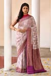 Buy_Naaritva India_Purple Crepe, Chiffon, Silk Handwoven Work Banarasi Saree With Running Blouse _at_Aza_Fashions