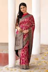 Naaritva India_Pink Crepe, Chiffon, Handwoven Work Hot Banarasi Saree With Running Blouse _Online_at_Aza_Fashions