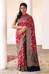 Buy_Naaritva India_Pink Crepe, Chiffon, Handwoven Work Hot Banarasi Saree With Running Blouse _at_Aza_Fashions