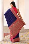 Shop_Naaritva India_Navy Crepe, Silk, Chiffon Blue Handwoven Banarasi Saree With Running Blouse _at_Aza_Fashions