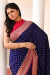 Naaritva India_Navy Crepe, Silk, Chiffon Blue Handwoven Banarasi Saree With Running Blouse _at_Aza_Fashions