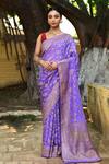 Buy_Naaritva India_Purple Crepe, Chiffon, Silk Zari Handwoven Banarasi Saree With Running Blouse _at_Aza_Fashions