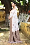 Naaritva India_Ivory Chiffon, Silk, Crepe Handwoven Zari Banarasi Saree With Running Blouse _Online_at_Aza_Fashions