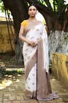 Buy_Naaritva India_Ivory Chiffon, Silk, Crepe Handwoven Zari Banarasi Saree With Running Blouse _at_Aza_Fashions
