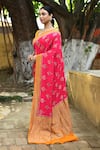 Buy_Naaritva India_Pink Crepe, Chiffon, Silk Bright Handwoven Banarasi Saree With Running Blouse _Online_at_Aza_Fashions