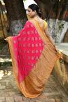 Shop_Naaritva India_Pink Crepe, Chiffon, Silk Bright Handwoven Banarasi Saree With Running Blouse _at_Aza_Fashions