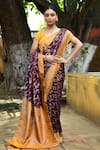 Buy_Naaritva India_Purple Crepe, Silk, Chiffon Zari Handwoven Banarasi Saree With Running Blouse _at_Aza_Fashions