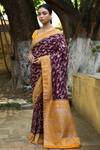 Naaritva India_Purple Crepe, Silk, Chiffon Zari Handwoven Banarasi Saree With Running Blouse _at_Aza_Fashions