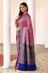 Buy_Naaritva India_Pink Crepe, Silk, Chiffon Handwoven Work Banarasi Saree With Running Blouse _Online_at_Aza_Fashions