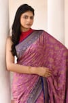 Naaritva India_Pink Crepe, Silk, Chiffon Handwoven Work Banarasi Saree With Running Blouse _at_Aza_Fashions