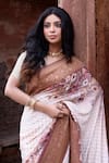 Naaritva India_Ivory Crepe, Chiffon, Silk Handwoven Banarasi Saree With Running Blouse _at_Aza_Fashions