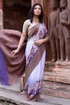 Naaritva India_Purple Crepe, Silk, Chiffon Zari Handwoven Banarasi Saree With Running Blouse _Online_at_Aza_Fashions