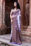 Naaritva India_Purple Crepe, Silk, Chiffon Zari Handwoven Banarasi Saree With Running Blouse _at_Aza_Fashions