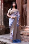 Buy_Naaritva India_Blue Crepe, Silk, Chiffon Dusky Handwoven Banarasi Saree With Running Blouse _at_Aza_Fashions