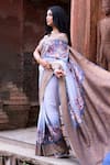Shop_Naaritva India_Blue Crepe, Silk, Chiffon Dusky Handwoven Banarasi Saree With Running Blouse _at_Aza_Fashions